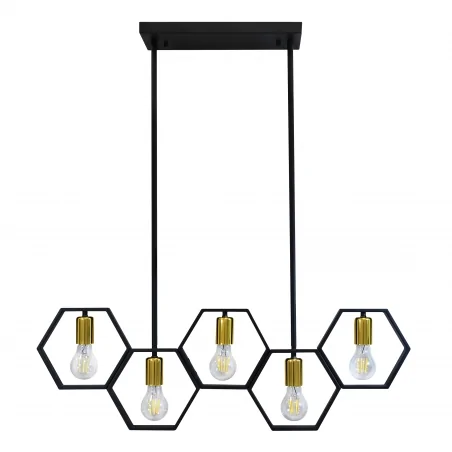Lampy-sufitowe - wisząca lampa sufitowa na 5 żarówek e27 5x10w led czarny/złoty honey 5 312556 polux 