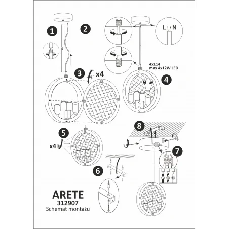 Lampy-sufitowe - wisząca lampa sufitowa czarny/brąz 4x12w led e14 il mio arete 312907 polux 