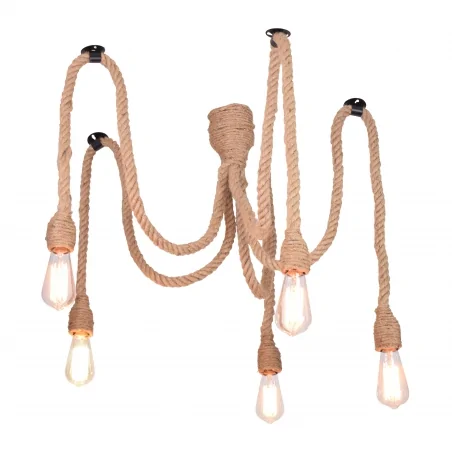 Lampy-sufitowe - lampa wisząca sufitowa w loftowym stylu beżowa rope pajączek 