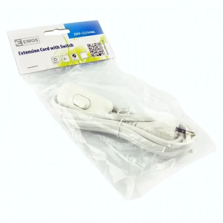 Przedluzacze-elektryczne - przewód przyłączeniowy pvc 2×0,75mm z wyłącznikiem,2m biały s08272 emos - 2402720132 