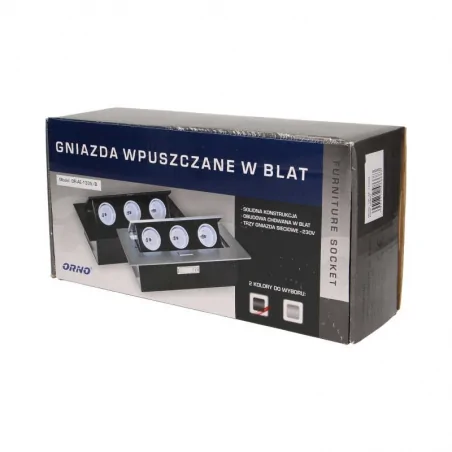 Gniazda-meblowe - gniazdo meblowe wpuszczane w blat z grubym rantem czarne 3x2p+z or-ae-1335/b orno 