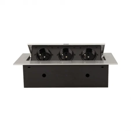 Gniazda-meblowe - gniazdo meblowe wpuszczane w blat z płaskim rantem 3x2p+z srebrne or-ae-1371/g orno 