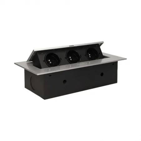 Gniazda-meblowe - gniazdo meblowe wpuszczane w blat z płaskim rantem 3x2p+z srebrne or-ae-1371/g orno 