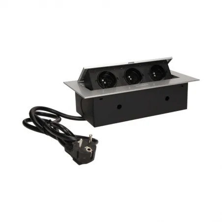 Gniazda-meblowe - gniazdo meblowe wsuwane w blat z płaskim rantem 3x2p+z srebrne 1,5m or-ae-1372/g orno 