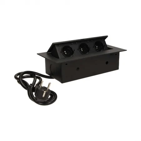 Gniazda-meblowe - gniazdo meblowe wpuszczane w blat czarne 3x2p+z z płaskim rantem i przewodem or-ae-1372/b orno 