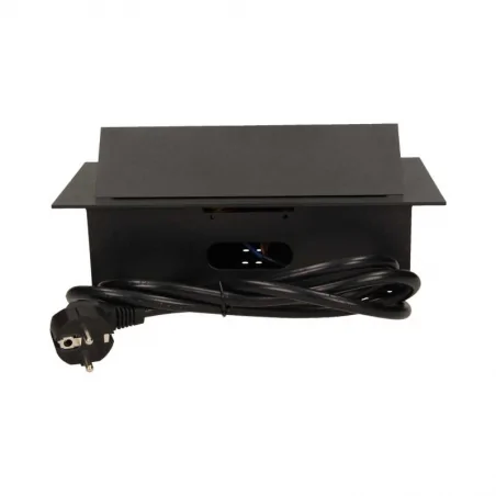 Gniazda-meblowe - gniazdo meblowe wpuszczane w blat czarne 3x2p+z z płaskim rantem i przewodem or-ae-1372/b orno 