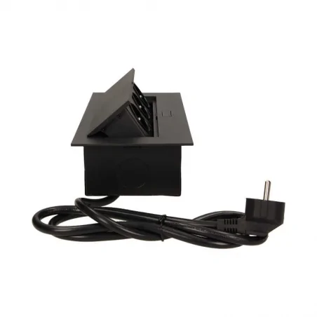 Gniazda-meblowe - gniazdo meblowe wpuszczane w blat czarne 3x2p+z z płaskim rantem i przewodem or-ae-1372/b orno 