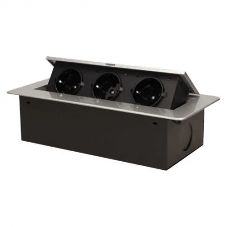 Gniazda-meblowe - gniazdo blatowe wpuszczane z płaskim frezowanym rantem schuko 3x2p+z srebrne or-ae-1336/g(gs) orno 