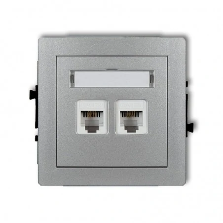 Gniazda-telefoniczne - srebrne podwójne gniazdo telefoniczne rj11 7dgt-2 deco karlik 