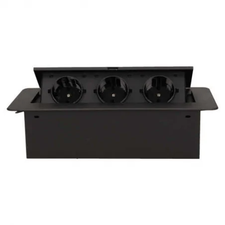 Gniazda-meblowe - gniazdo meblowe chowane w blacie schuko z płaskim frezowanym rantem 3x2p+z czarne or-ae-1336/b(gs) orno 