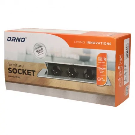 Gniazda-meblowe - gniazdo wpuszczane w blat mosiądz z płaskim frezowanym rantem 3x2p+z 2500w or-ae-1336/br orno 