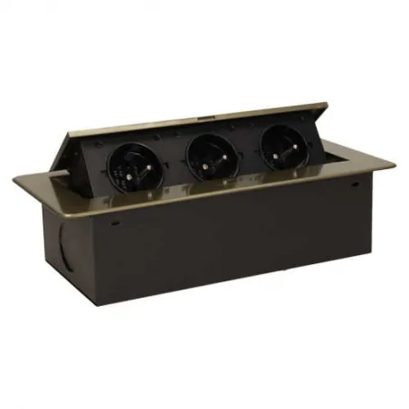 Gniazda-meblowe - gniazdo wpuszczane w blat mosiądz z płaskim frezowanym rantem 3x2p+z 2500w or-ae-1336/br orno 