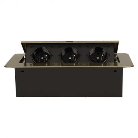 Gniazda-meblowe - gniazdo wpuszczane w blat mosiądz z płaskim frezowanym rantem 3x2p+z 2500w or-ae-1336/br orno 