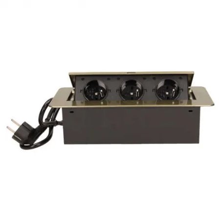 Gniazda-meblowe - gniazdo blatowe wpuszczane mosiądz 3x2p+z z płaskim frezowanym rantem+przewód or-ae-1337/br orno 