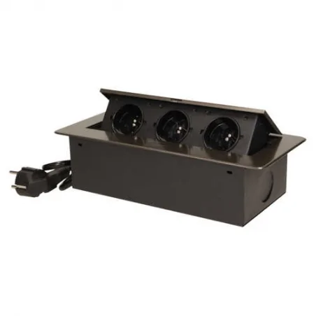 Gniazda-meblowe - gniazdo meblowe grafitowe chowane w blat z płaskim frezowanym rantem 3x2p+z or-ae-1337/gr orno 