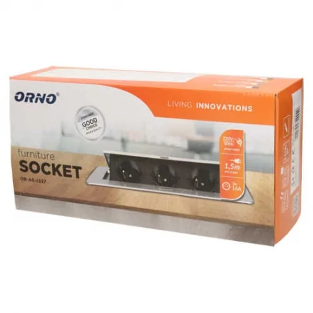 Gniazda-meblowe - gniazdo meblowe grafitowe chowane w blat z płaskim frezowanym rantem 3x2p+z or-ae-1337/gr orno 