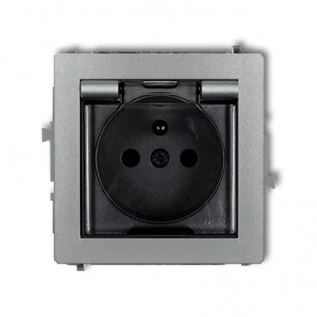 Gniazda-pojedyncze-podtynkowe - gniazdo srebrne z klapką dymną z uziemieniem ip44 7dgpb-1zd deco karlik 