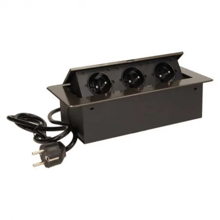 Gniazda-meblowe - gniazdo meblowe grafitowe chowane w blat z płaskim frezowanym rantem 3x2p+z or-ae-1337/gr orno 