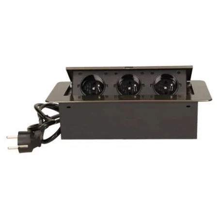 Gniazda-meblowe - gniazdo meblowe grafitowe chowane w blat z płaskim frezowanym rantem 3x2p+z or-ae-1337/gr orno 