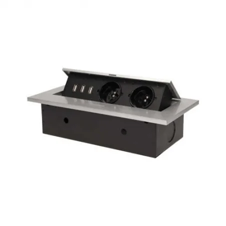 Gniazda-meblowe - gniazdo meblowe wpuszczane w blat z grubym rantem 2x2p+z 3xusb srebrne or-ae-1324/g orno 