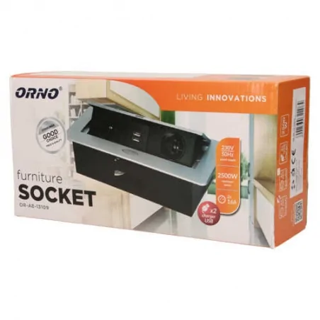 Gniazda-meblowe - srebrne gniazdo blatowe wpuszczane z ładowarką usb 2 x 2p+z or-ae-13109/g orno 