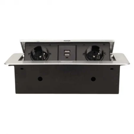 Gniazda-meblowe - srebrne gniazdo blatowe wpuszczane z ładowarką usb 2 x 2p+z or-ae-13109/g orno 