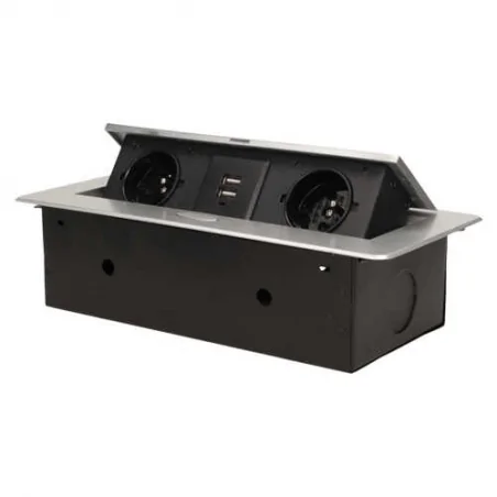 Gniazda-meblowe - srebrne gniazdo blatowe wpuszczane z ładowarką usb 2 x 2p+z or-ae-13109/g orno 