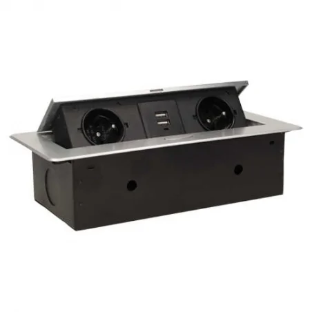 Gniazda-meblowe - srebrne gniazdo blatowe wpuszczane z ładowarką usb 2 x 2p+z or-ae-13109/g orno 