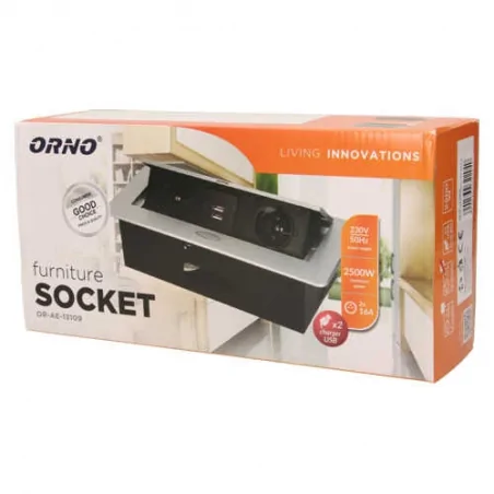 Gniazda-meblowe - meblowe gniazdo wpuszczane w blat z płaskim frezowanym rantem i ładowarką usb 2x2p+z or-ae-13109/b orno 