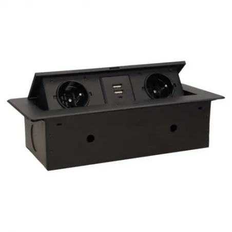Gniazda-meblowe - meblowe gniazdo wpuszczane w blat z płaskim frezowanym rantem i ładowarką usb 2x2p+z or-ae-13109/b orno 