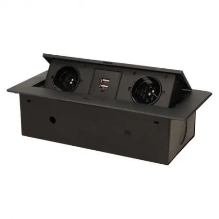 Gniazda-meblowe - meblowe gniazdo wpuszczane w blat z płaskim frezowanym rantem i ładowarką usb 2x2p+z or-ae-13109/b orno 