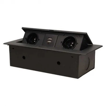 Gniazda-meblowe - meblowe gniazdo wpuszczane w blat z płaskim frezowanym rantem i ładowarką usb 2x2p+z or-ae-13109/b orno 