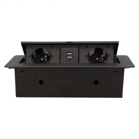 Gniazda-meblowe - meblowe gniazdo wpuszczane w blat z płaskim frezowanym rantem i ładowarką usb 2x2p+z or-ae-13109/b orno 