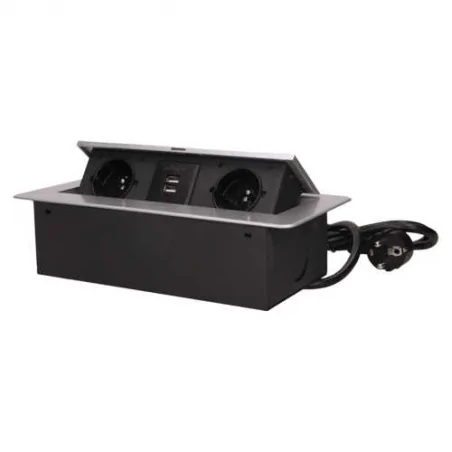 Gniazda-meblowe - gniazdo wpuszczane w blat z płaskim rantem srebrne 2x2p+z 2xusb or-ae-13126/g orno 