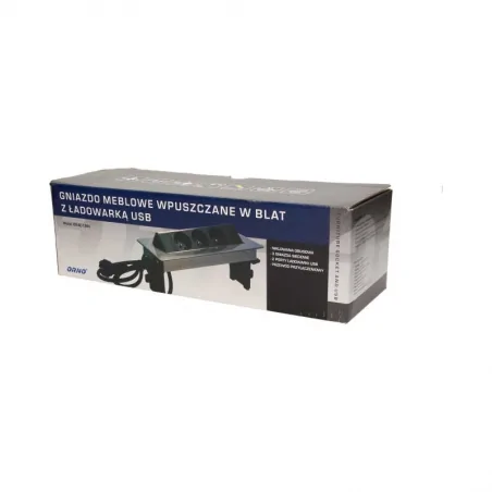 Gniazda-meblowe - gniazdo blatowe potrójne w niklowanej obudowie z ładowarką usb i przewodem 1,8m or-ae-1364 orno 