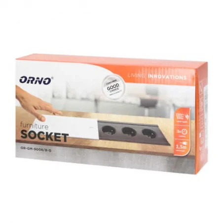 Gniazda-meblowe - gniazdo wpuszczane w blat z przesuwaną pokrywą i przewodem 1,5m 3x2p+z or-gm-9008/b-g orno 