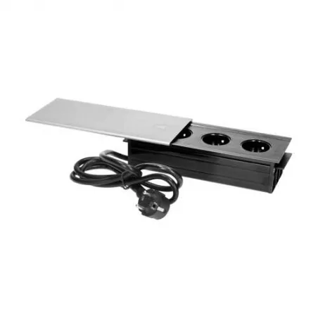 Gniazda-meblowe - gniazdo wpuszczane w blat z przesuwaną pokrywą i przewodem 1,5m 3x2p+z or-gm-9008/b-g orno 