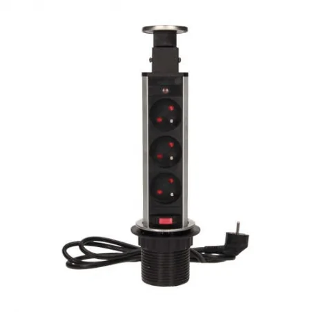 Gniazda-meblowe - gniazdo meblowe wysuwane z blatu z blokadą i przewodem 3x2p+z 1,8m inox or-ae-1348 orno 