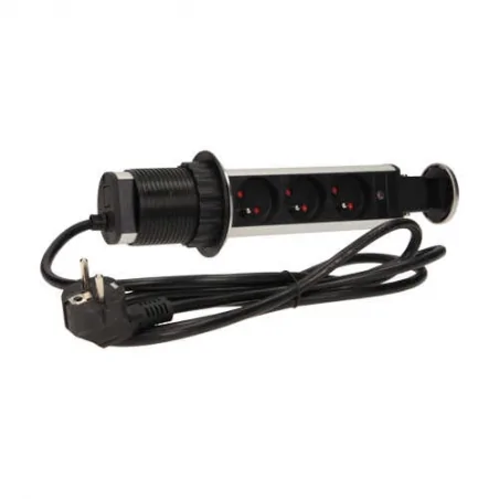 Gniazda-meblowe - gniazdo meblowe wysuwane z blatu z blokadą i przewodem 3x2p+z 1,8m inox or-ae-1348 orno 