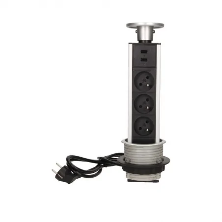 Gniazda-meblowe - gniazdo meblowe chowane w blacie 3x2p+z srebrne  przewodem or-ae-1357 orno 