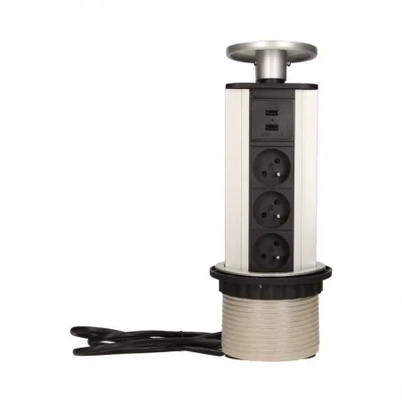 Gniazda-meblowe - srebrne gniazdo blatowe z usb i przewodem 3x2p+z or-ae-1353 orno 