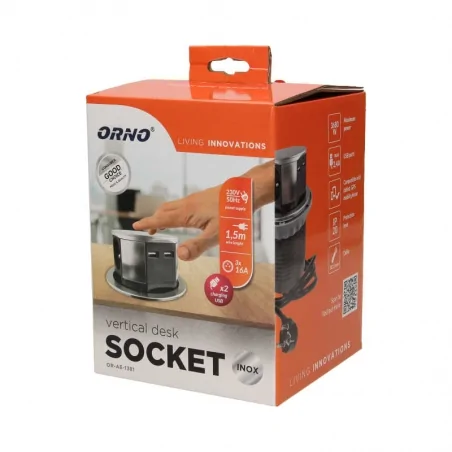 Gniazda-meblowe - gniazdo meblowe chowane z dwoma wejściami usb i przewodem 3x2p+z inox or-ae-1381 orno 