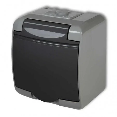 Gniazda-elektryczne - gniazdo elektryczne z klapką do piwnicy popielaty/grafitowy 30ghe-1 junior karlik 