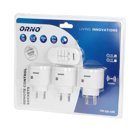 Zestawy-sterowania-bezprzewodowego - gniazda elektryczne sterowane pilotem or-gb-438 zestaw 3+1 orno 