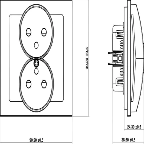 Gniazda-podwojne-podtynkowe - mechanizm gniazda podwójnego z uziemieniem beżowy 1dgpr-2z deco karlik 