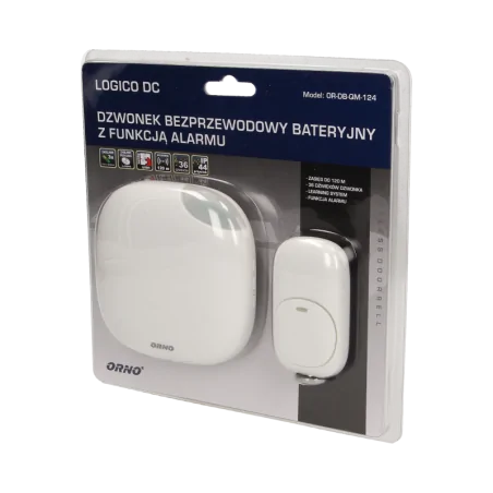 Dzwonki-do-drzwi-bezprzewodowe - dzwonek bezprzewodowy bateryjny z learning system i funkcją alarmu logico dc or-db-qm-124 orno 