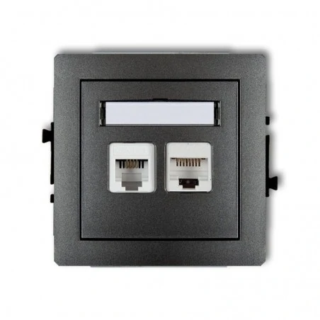 Gniazda-komputerowo-telefoniczne - grafitowe gniazdo telefoniczne rj11 i komputerowe rj45 11dgtk deco karlik 