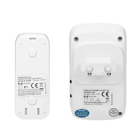 Dzwonki-do-drzwi-bezprzewodowe - dzwonek bezprzewodowy do drzwi 230v z learning system i bezbateryjnym przyciskiem kinetic ac or-db-av-132 orno 