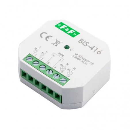 Przekazniki-bistabilne - bis-416 przekaźnik impulsowy 2 kanałowy on/off 230v 2x8a styki 2z p/t f&f 