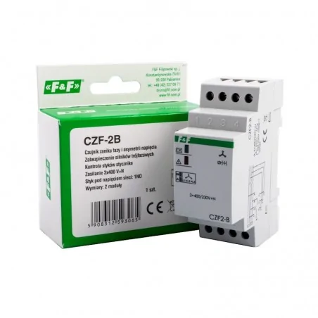 Przekazniki-kontroli-faz - czujnik zaniku napięcia i asymetrii napięcia z kontrolą styków stycznika czf-2b f&f 